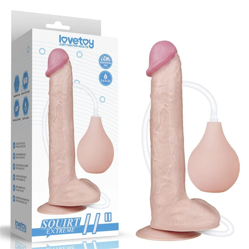 Dildo Squirt Extreme 11'' piel Imita la forma de una erección real con este consolador, cuenta con una cabeza pronunciada de aspecto natural. Es de eje flexible pero firme, venoso y con bolas realistas, lo cual aumenta la sensibilidad.